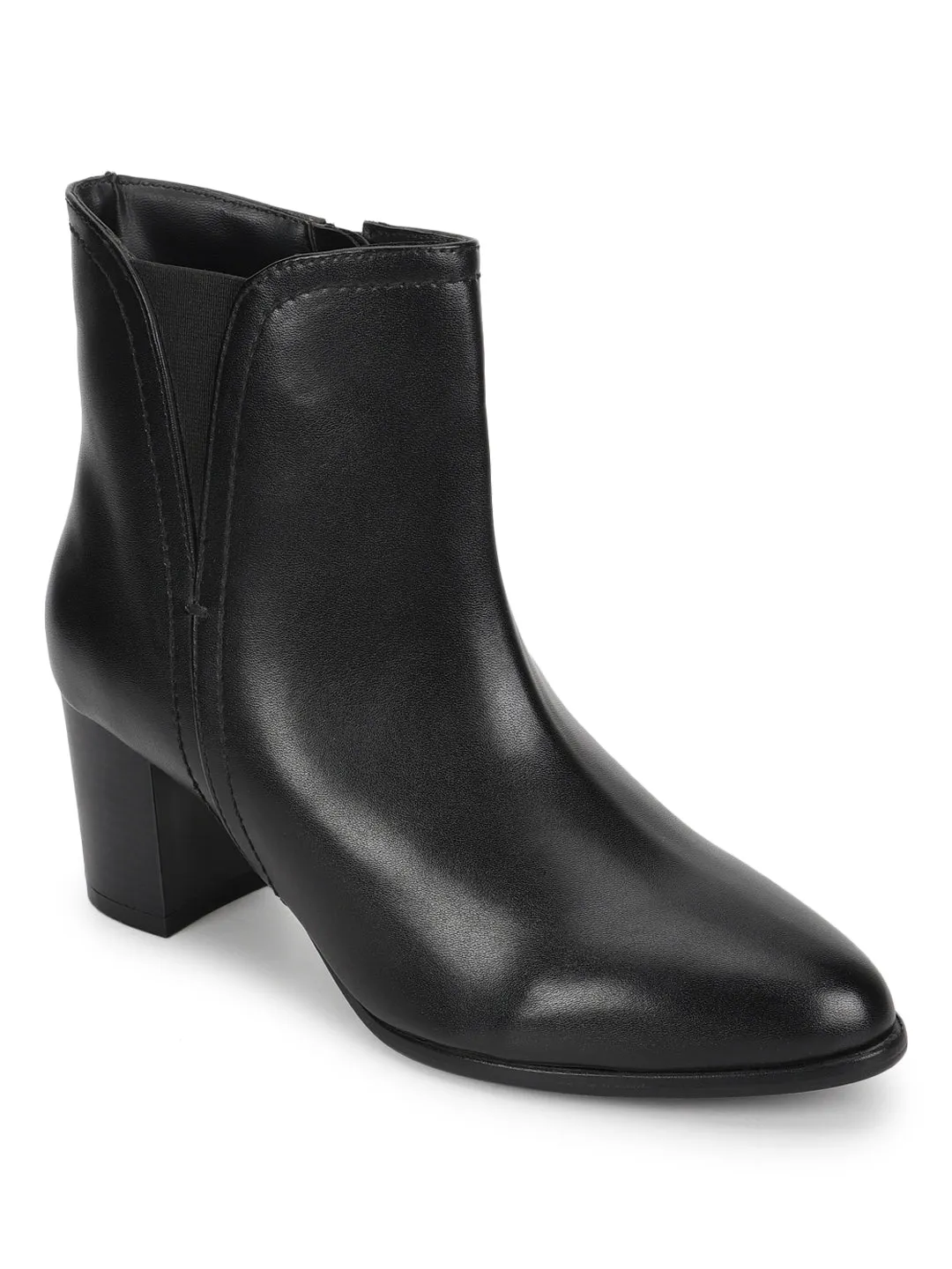 Black PU Block Ankle Boots (TC-20645-BLK)