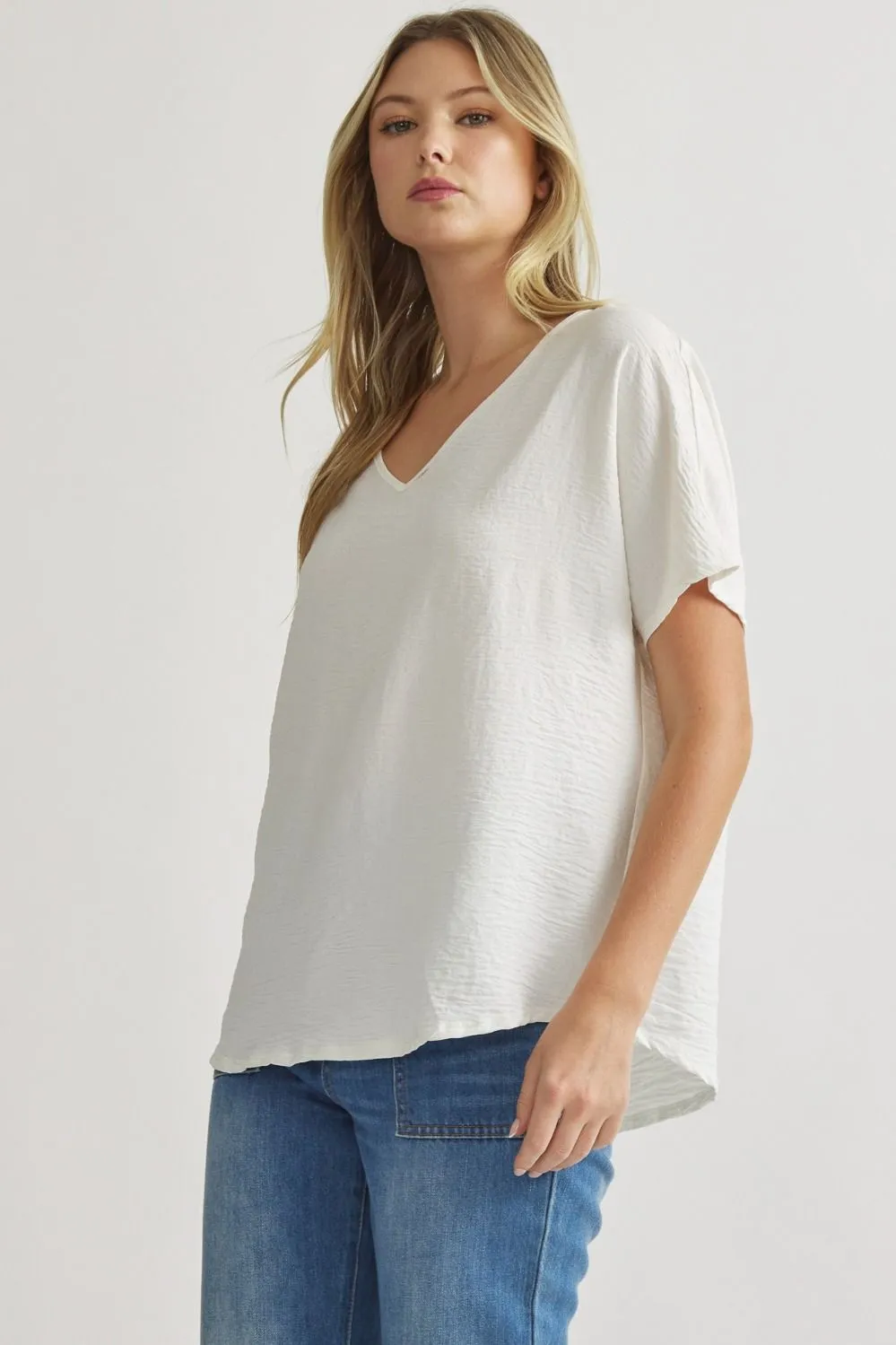 Blissful Basics V-Neck Top - Off White *Regular & Curvy*