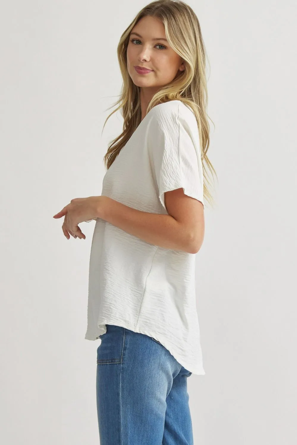 Blissful Basics V-Neck Top - Off White *Regular & Curvy*