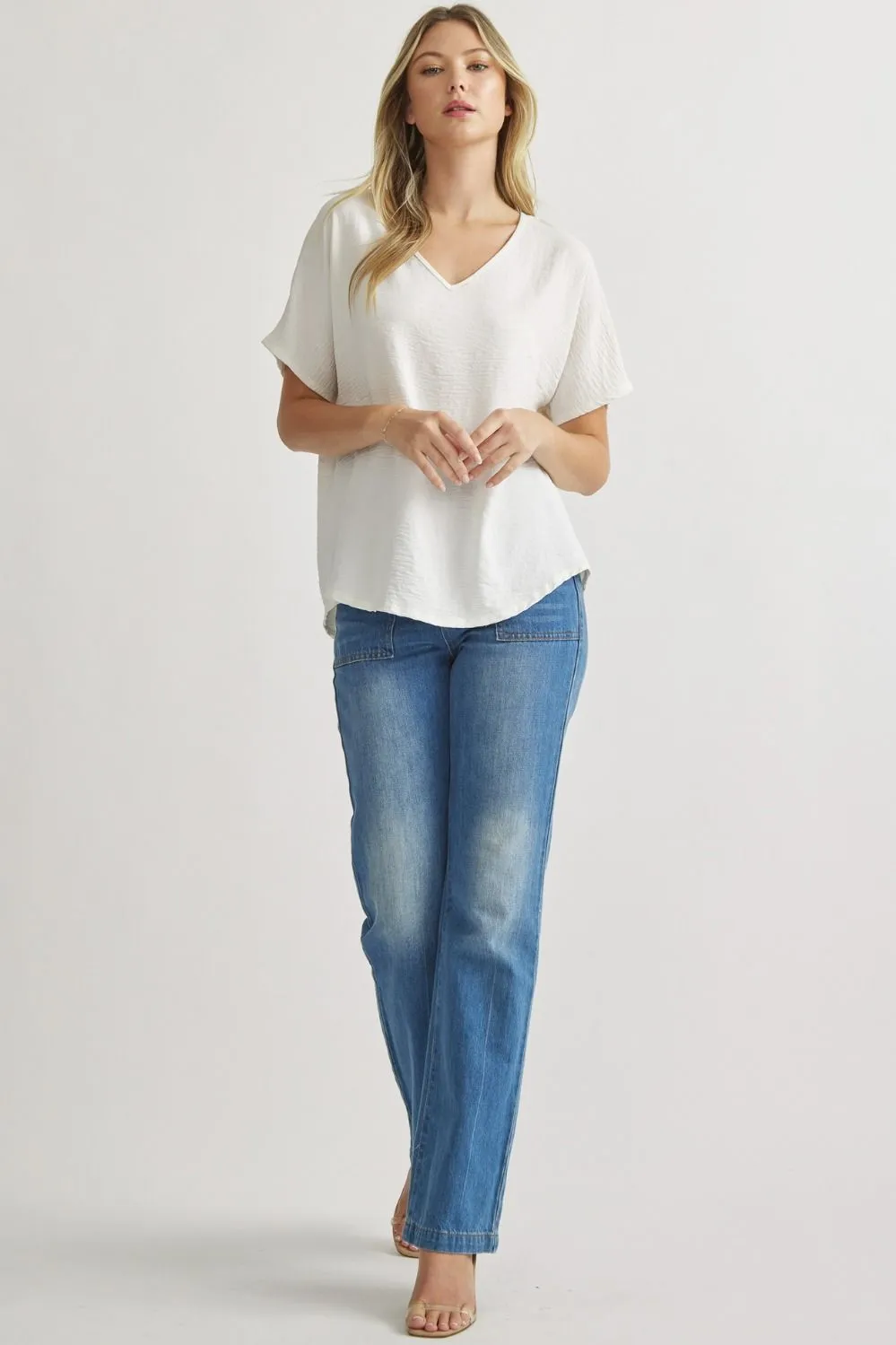 Blissful Basics V-Neck Top - Off White *Regular & Curvy*