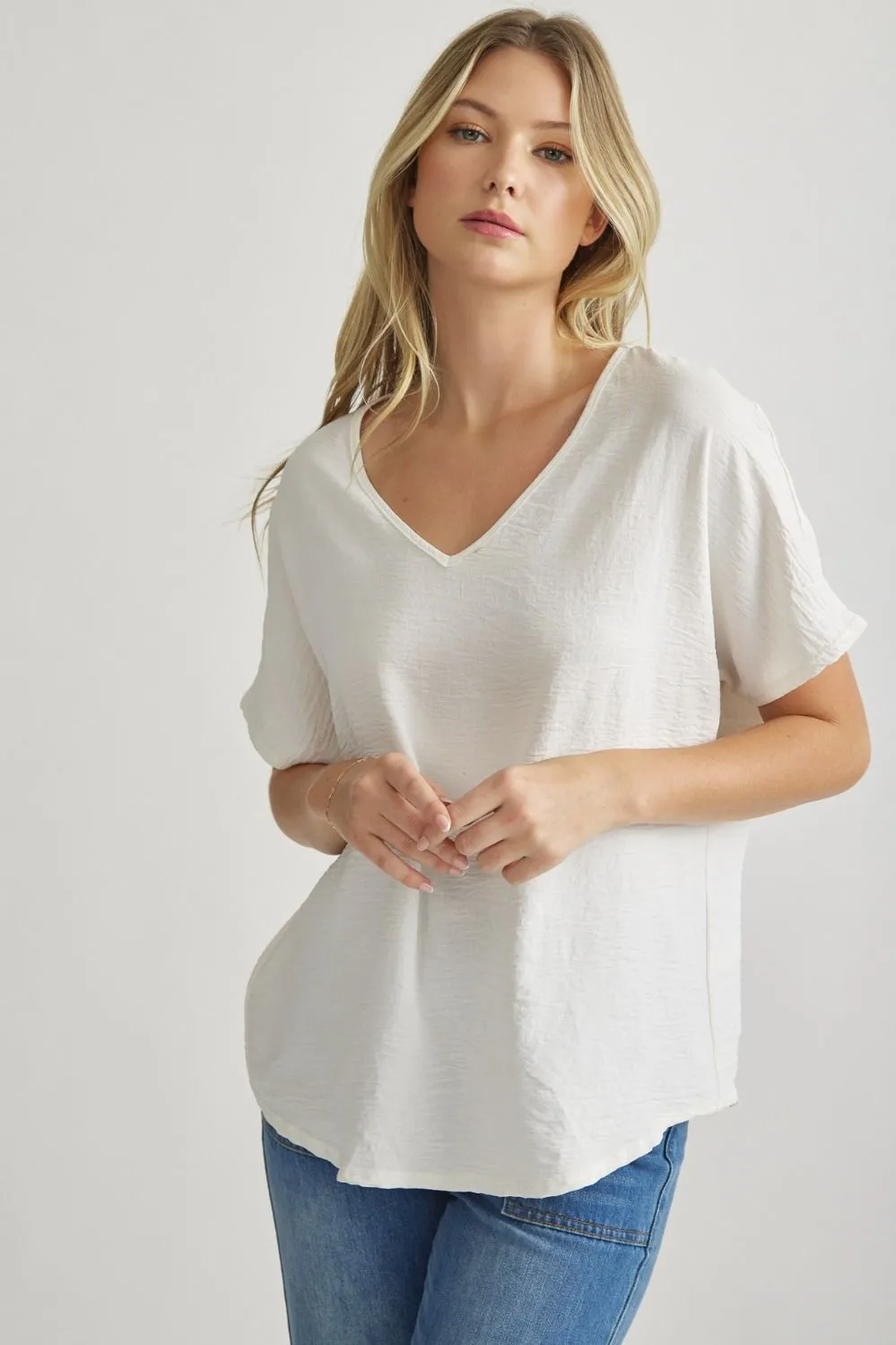 Blissful Basics V-Neck Top - Off White *Regular & Curvy*