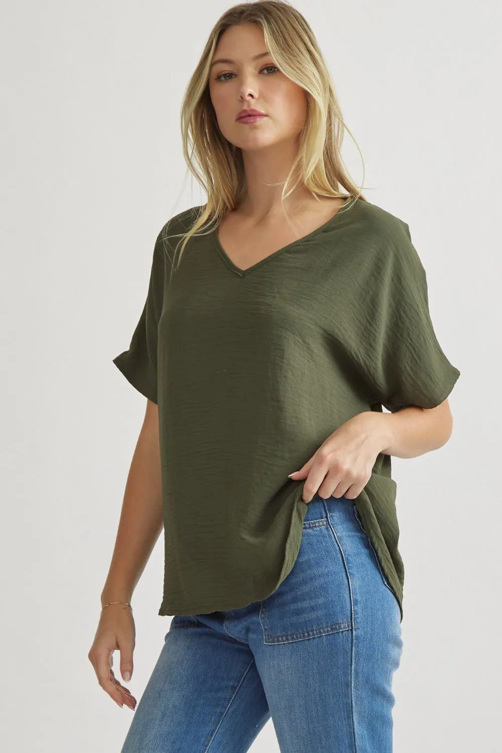 Blissful Basics V-Neck Top - Olive *Regular & Curvy*