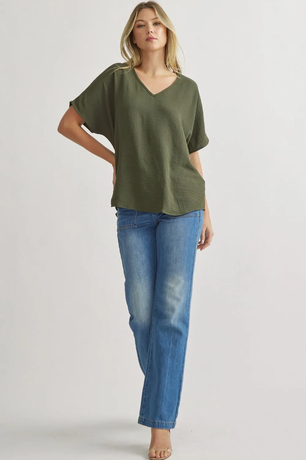 Blissful Basics V-Neck Top - Olive *Regular & Curvy*