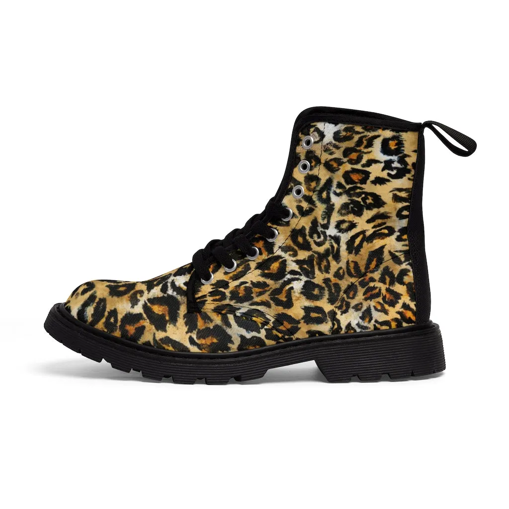 Brown Leopard Print Women's Boots, Premium Animal Print Best Hiking Winter Boots For Ladies