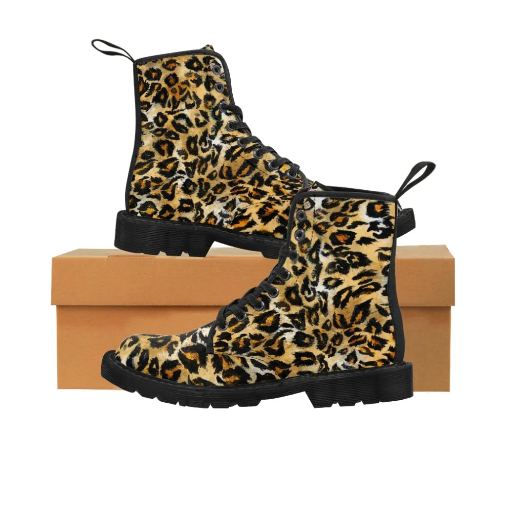 Brown Leopard Print Women's Boots, Premium Animal Print Best Hiking Winter Boots For Ladies