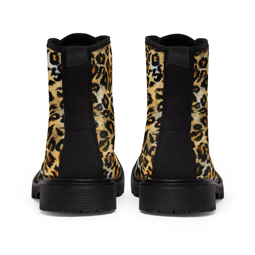 Brown Leopard Print Women's Boots, Premium Animal Print Best Hiking Winter Boots For Ladies