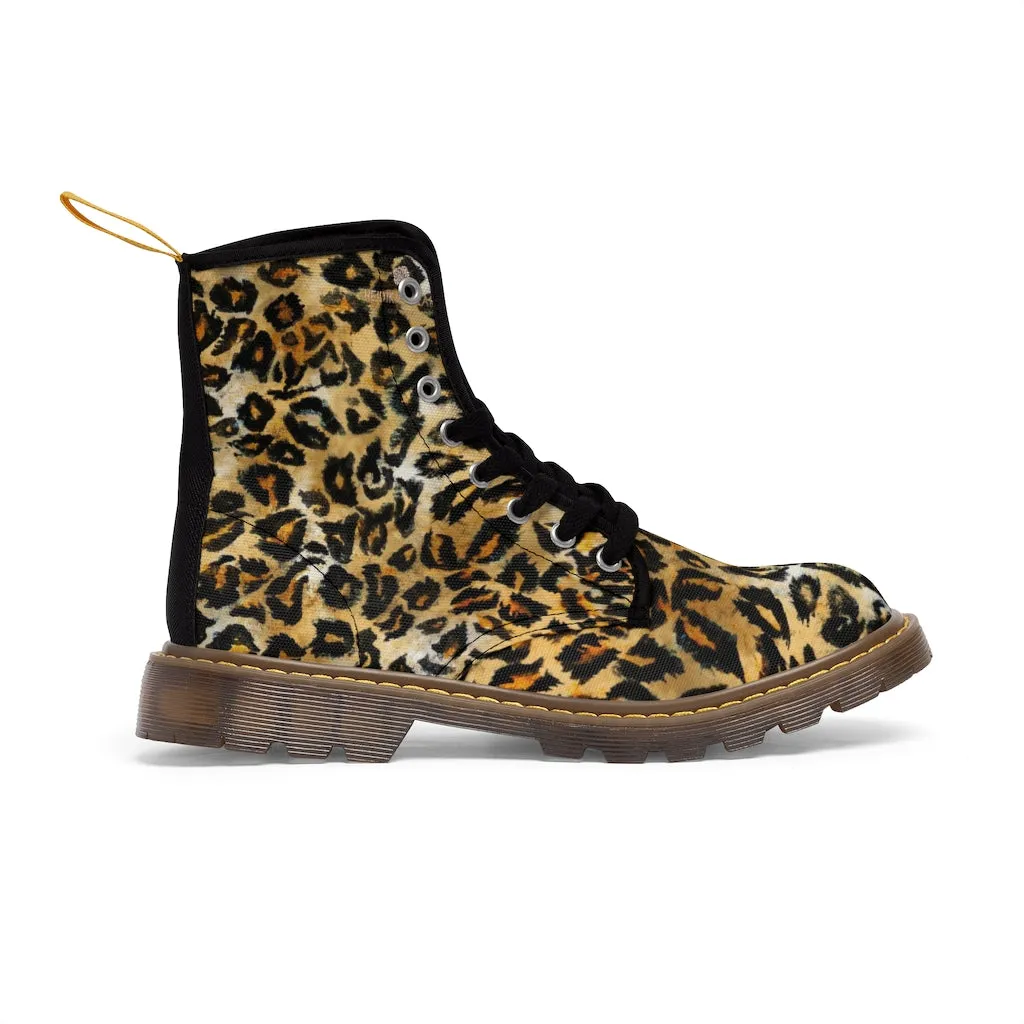 Brown Leopard Print Women's Boots, Premium Animal Print Best Hiking Winter Boots For Ladies