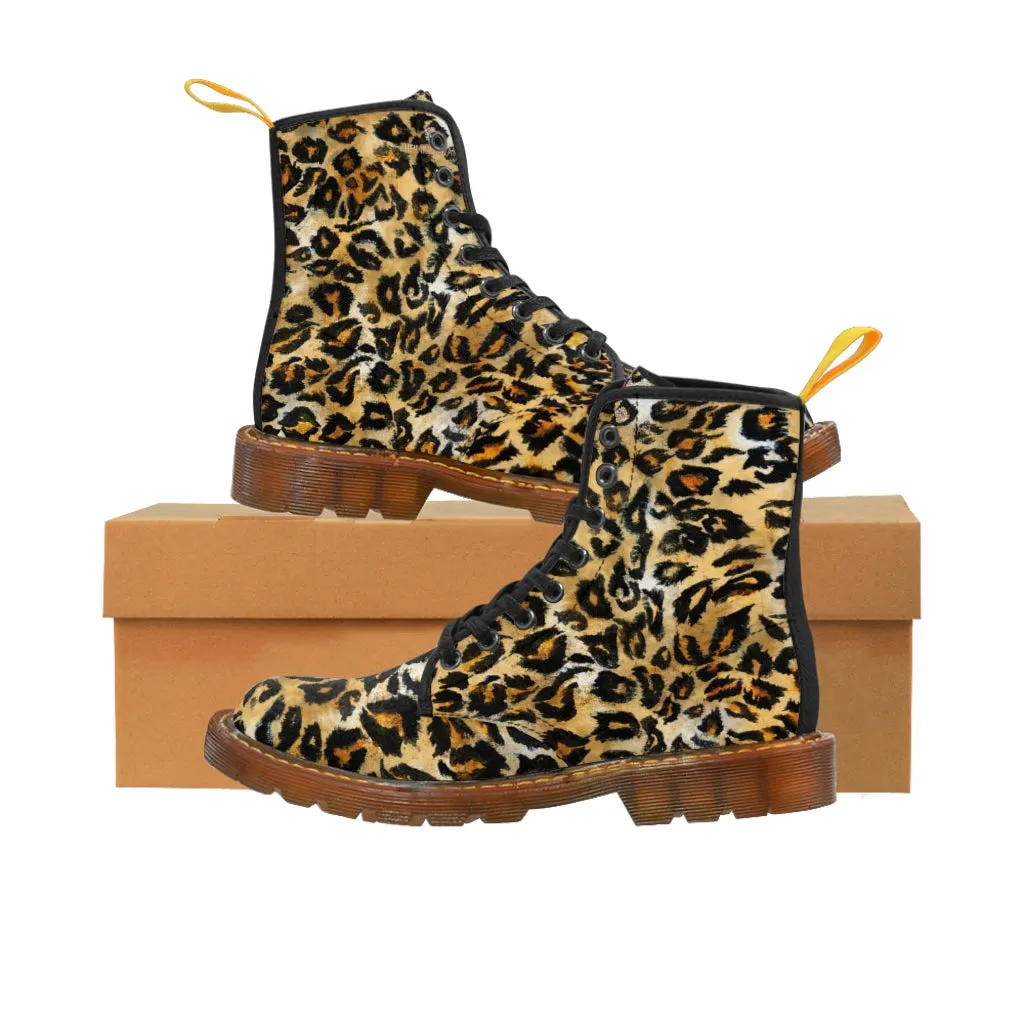 Brown Leopard Print Women's Boots, Premium Animal Print Best Hiking Winter Boots For Ladies