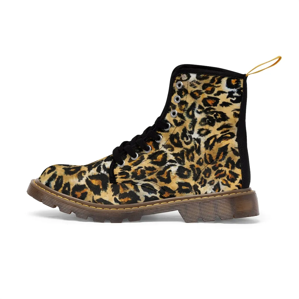 Brown Leopard Print Women's Boots, Premium Animal Print Best Hiking Winter Boots For Ladies