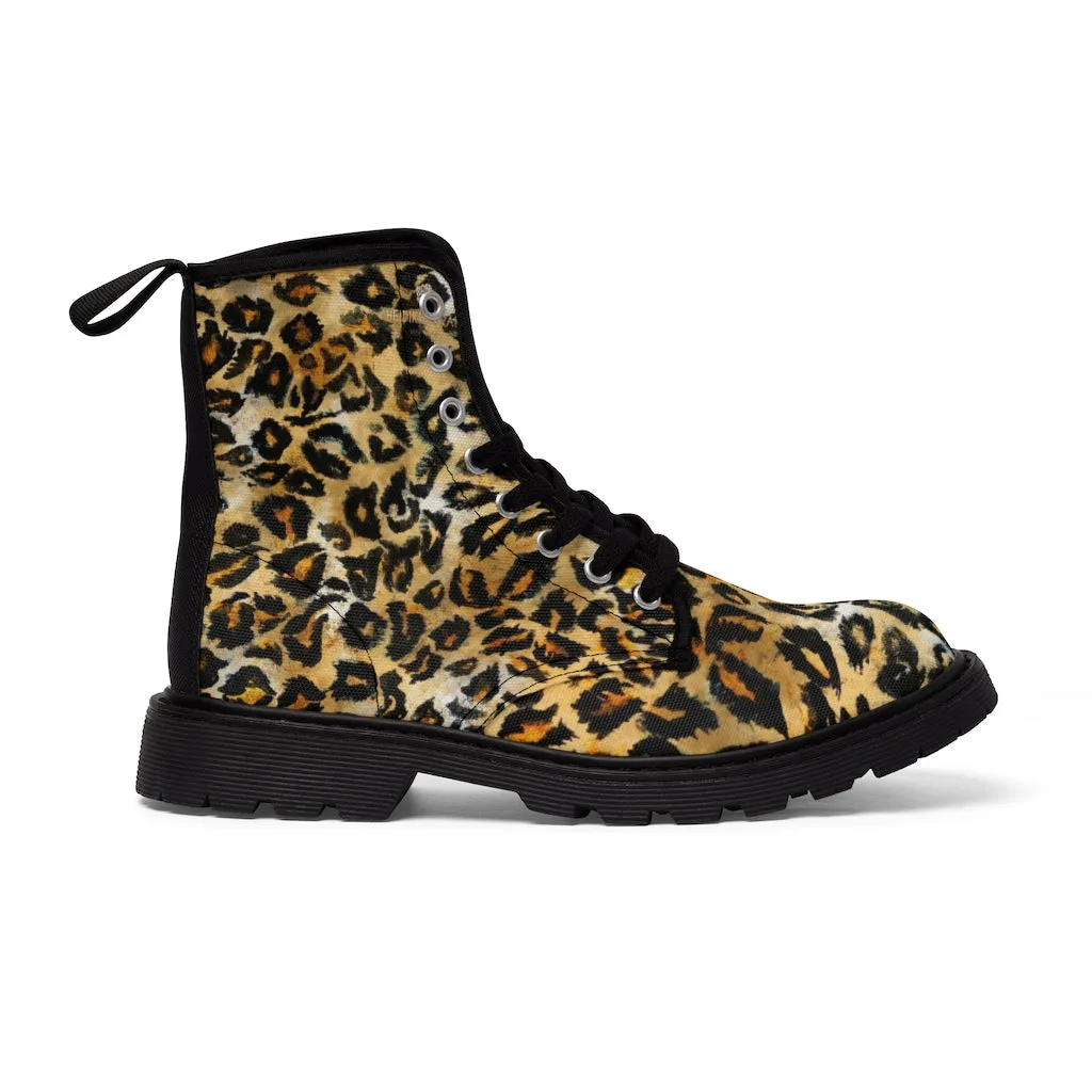 Brown Leopard Print Women's Boots, Premium Animal Print Best Hiking Winter Boots For Ladies