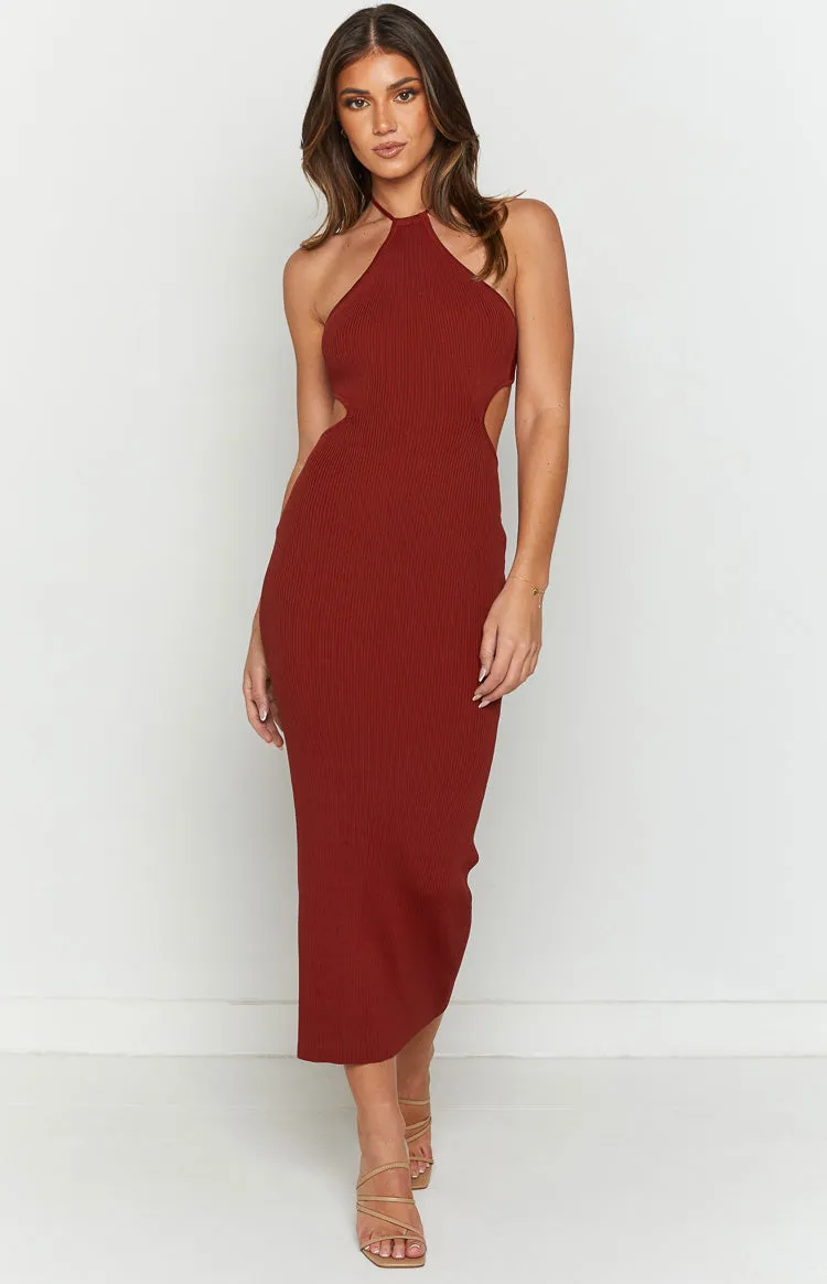 Christina Rust Halter Rib Maxi Dress