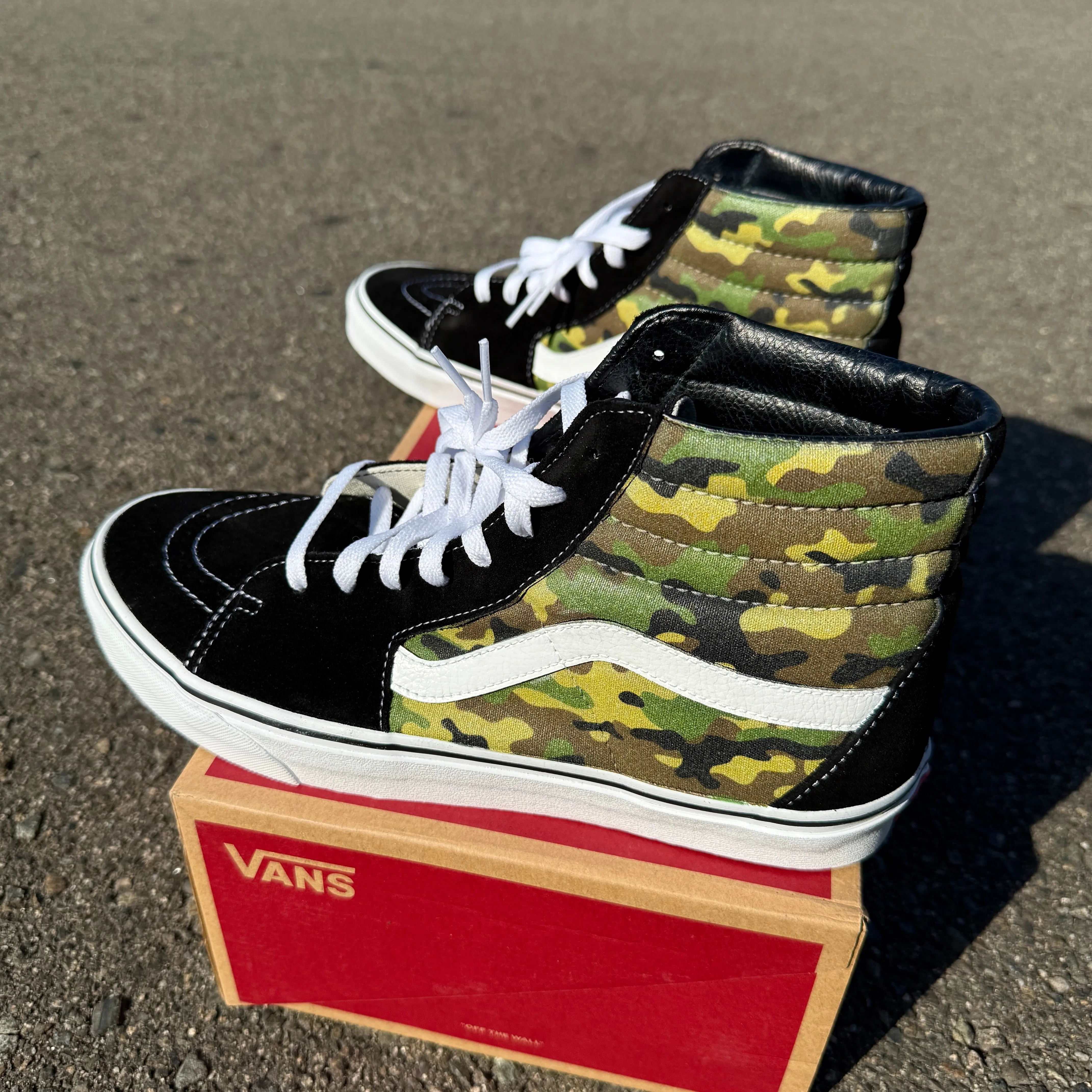 Classic OG Camo Green Camouflage Custom Sk8 Hi Vans - Custom Vans Shoes