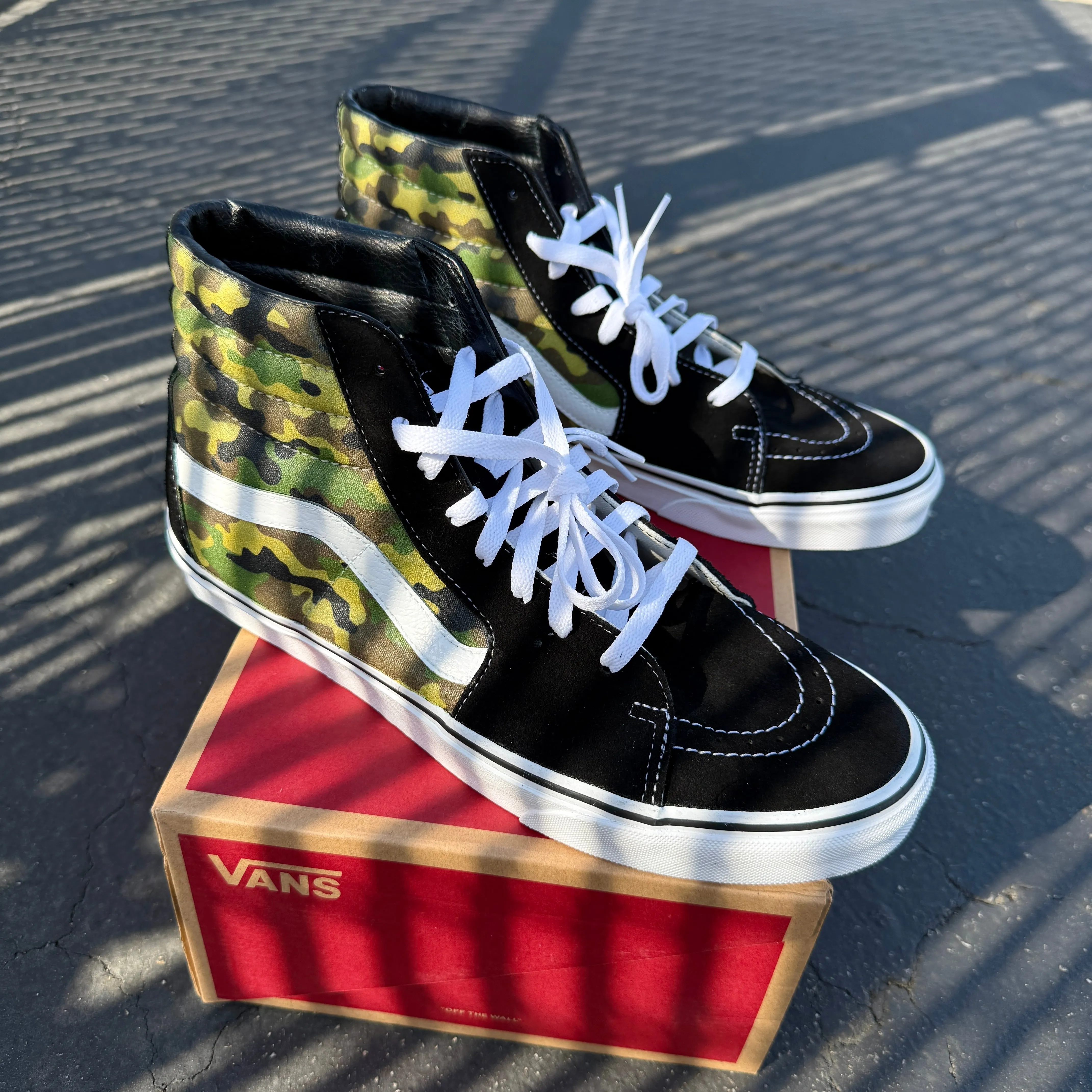 Classic OG Camo Green Camouflage Custom Sk8 Hi Vans - Custom Vans Shoes