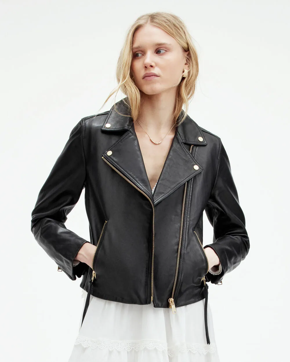 Dalby AllSaints slim leather biker jacket, black gold