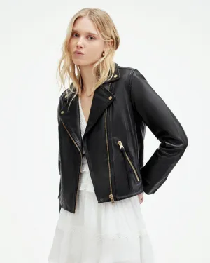 Dalby AllSaints slim leather biker jacket, black gold