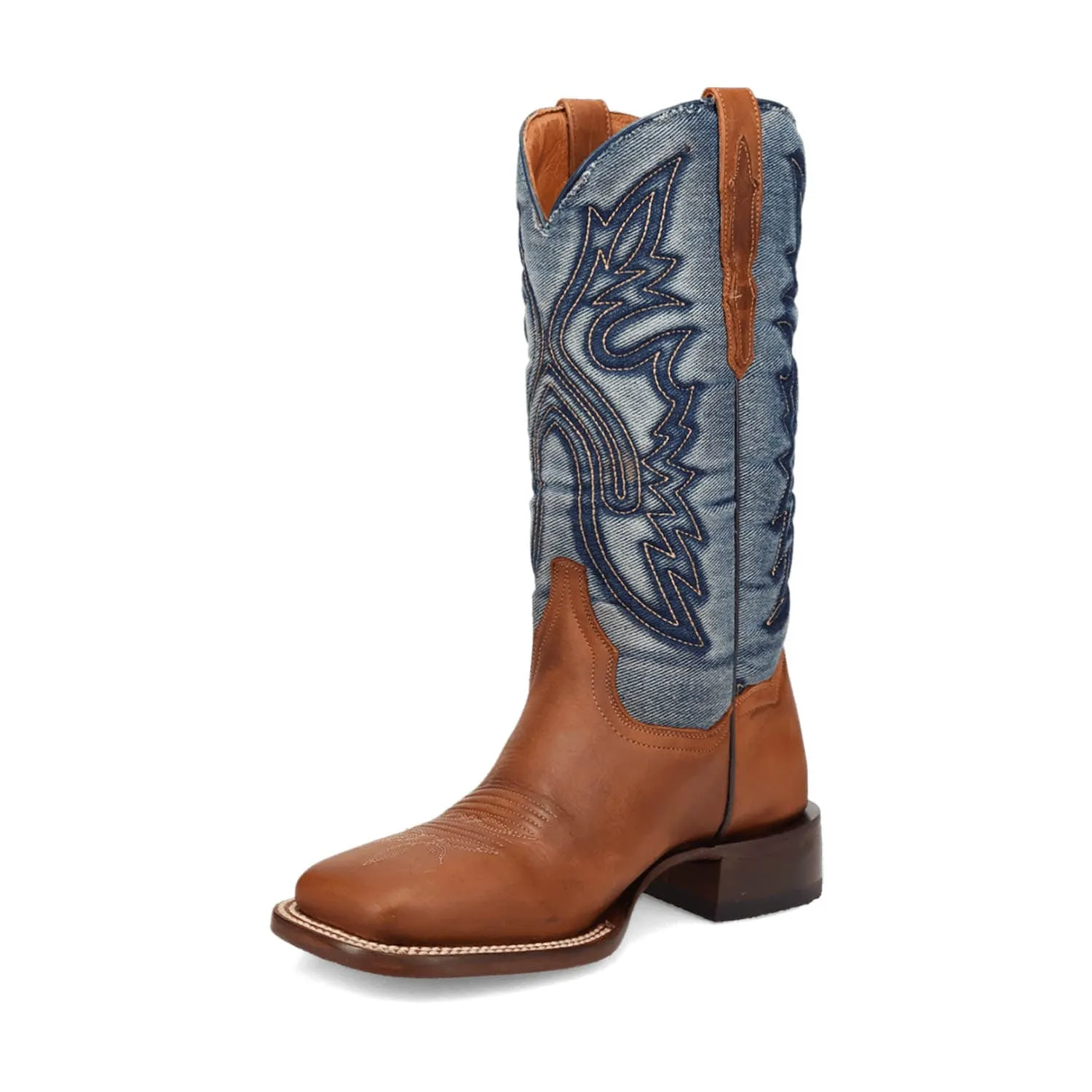 Dan Post Womens Ellie Tan/Denim Leather Cowboy Boots