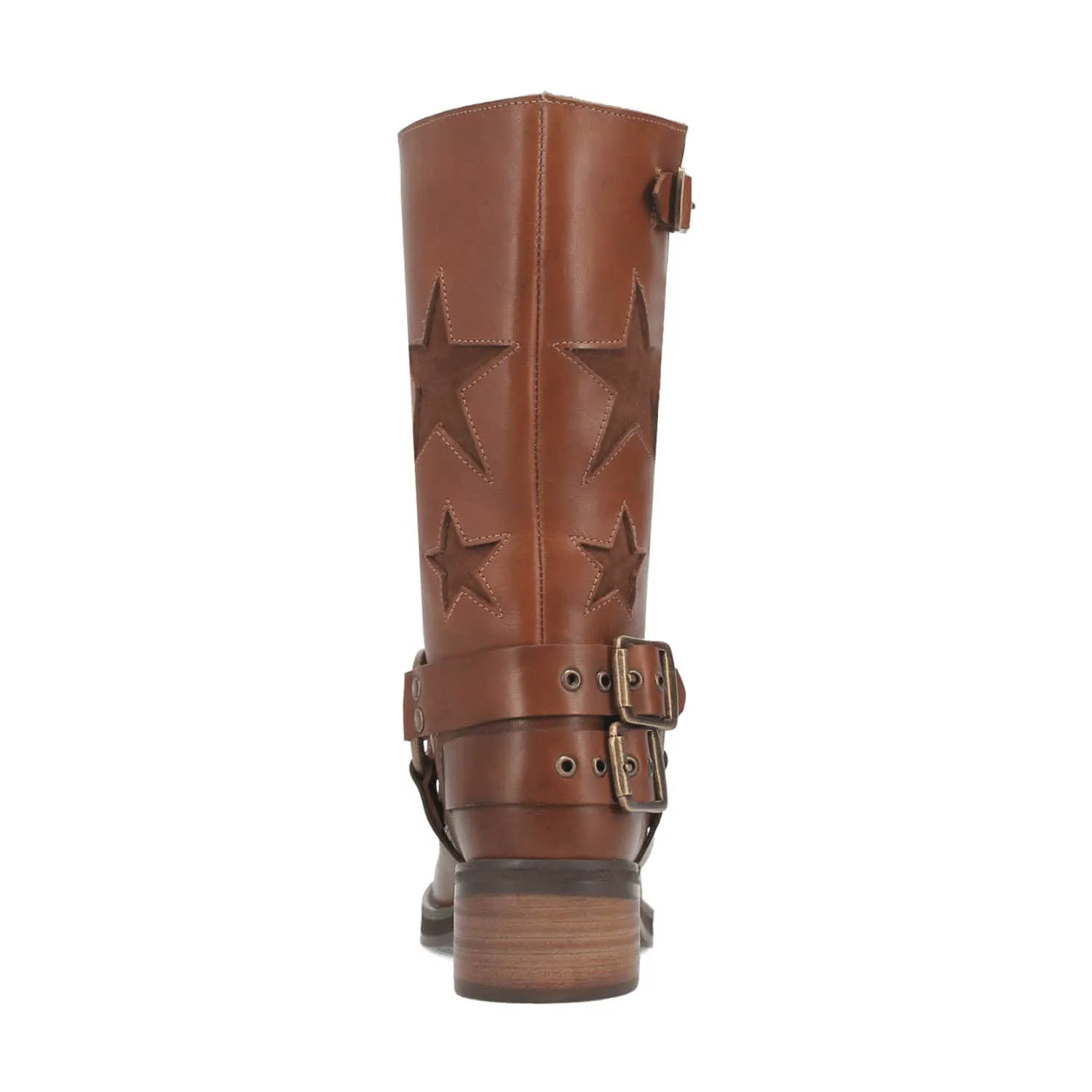 Dingo Womens Blacklist Stars Brown Leather Motorcycle Boots