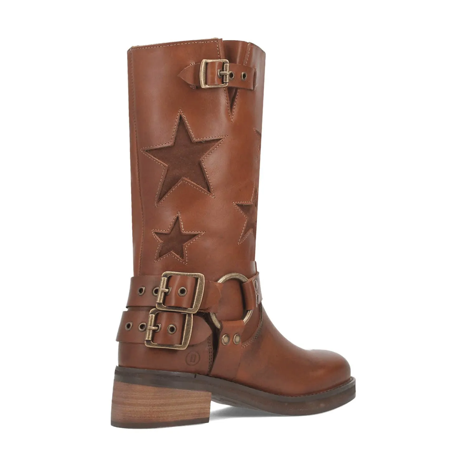 Dingo Womens Blacklist Stars Brown Leather Motorcycle Boots