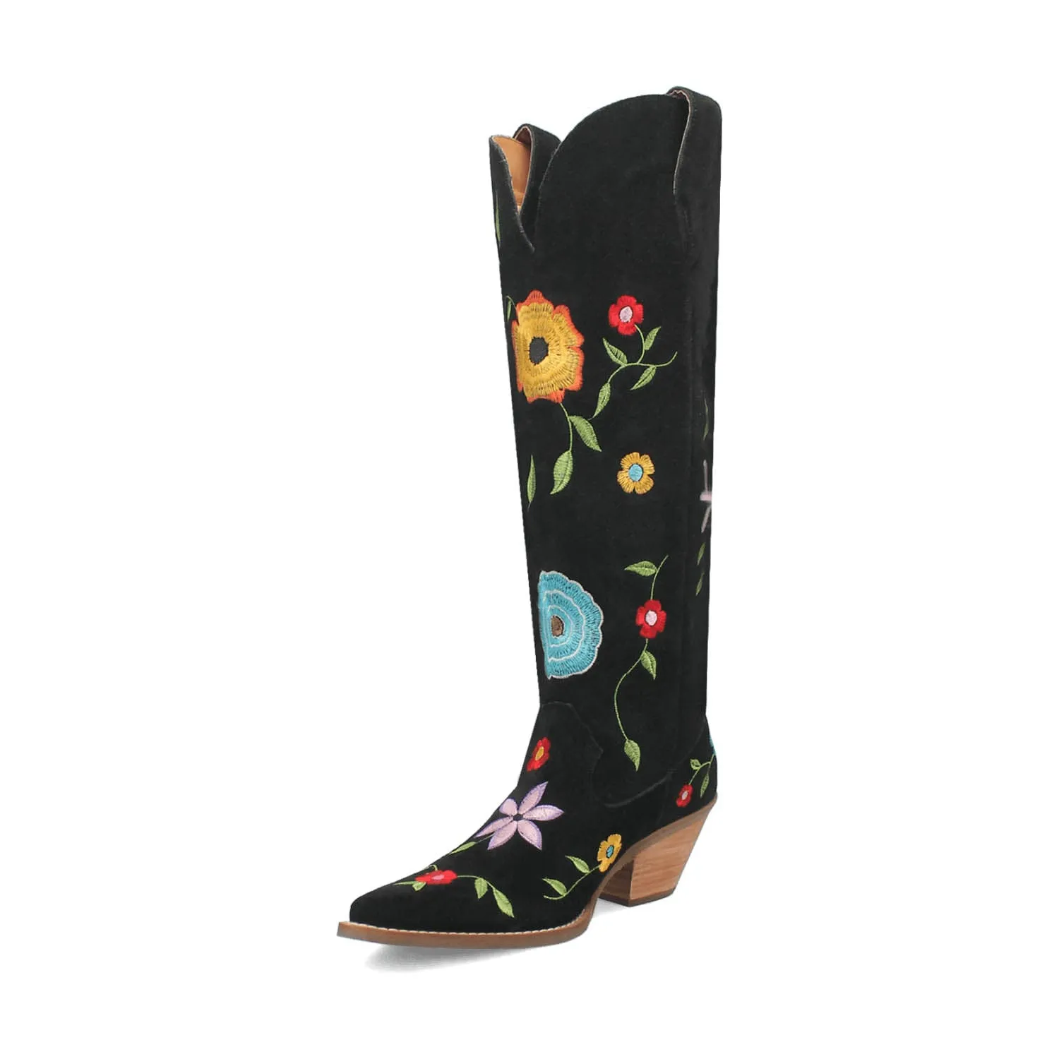 Dingo Womens Flower Power Black Suede Cowboy Boots