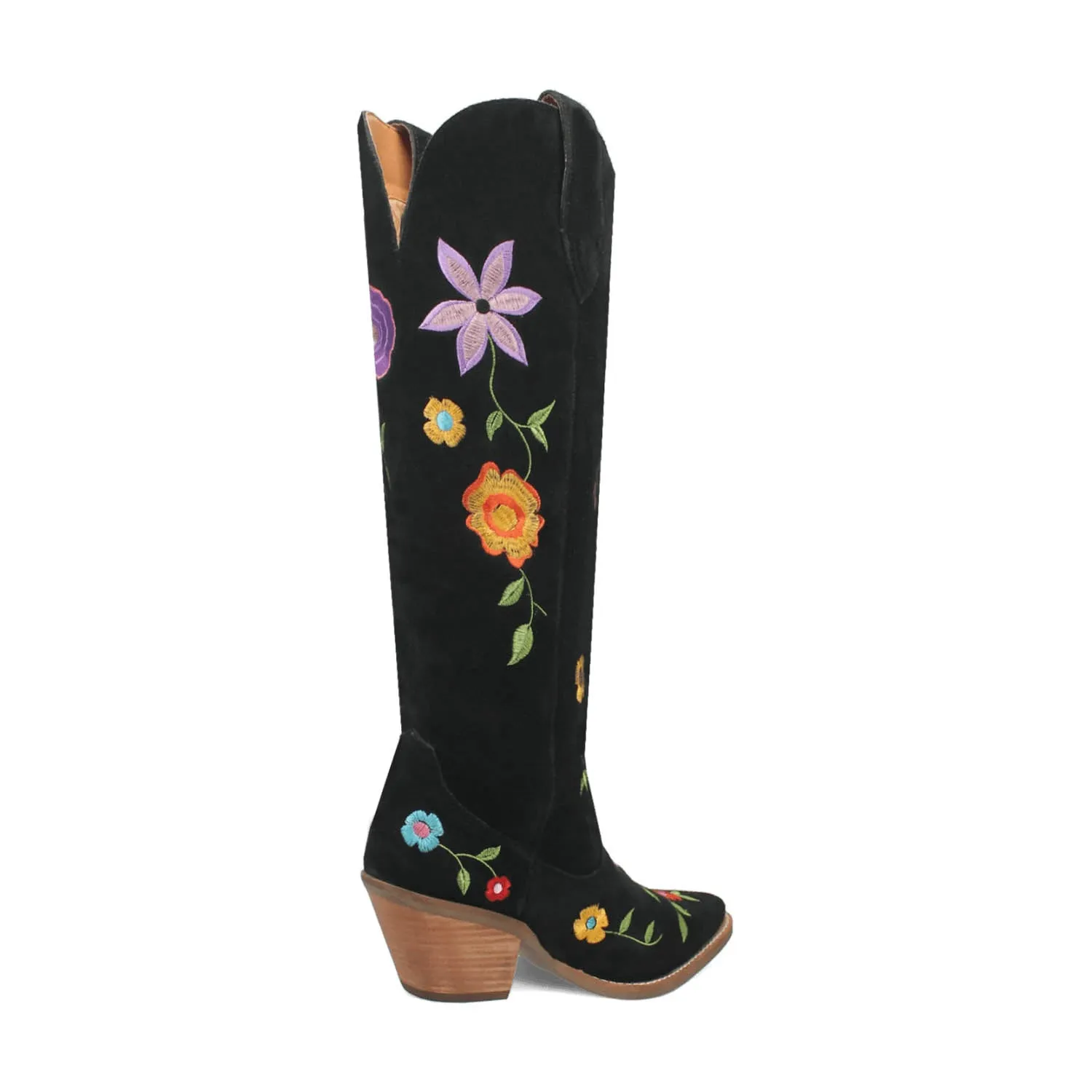 Dingo Womens Flower Power Black Suede Cowboy Boots