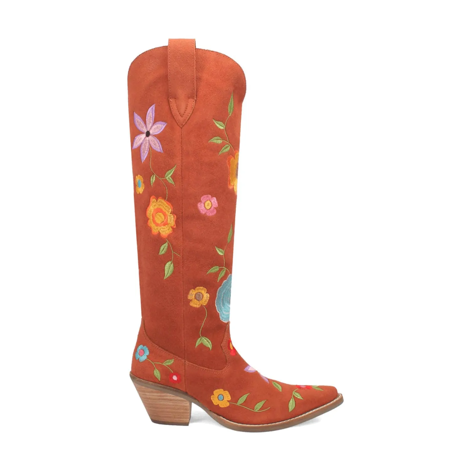 Dingo Womens Flower Power Rust Suede Cowboy Boots