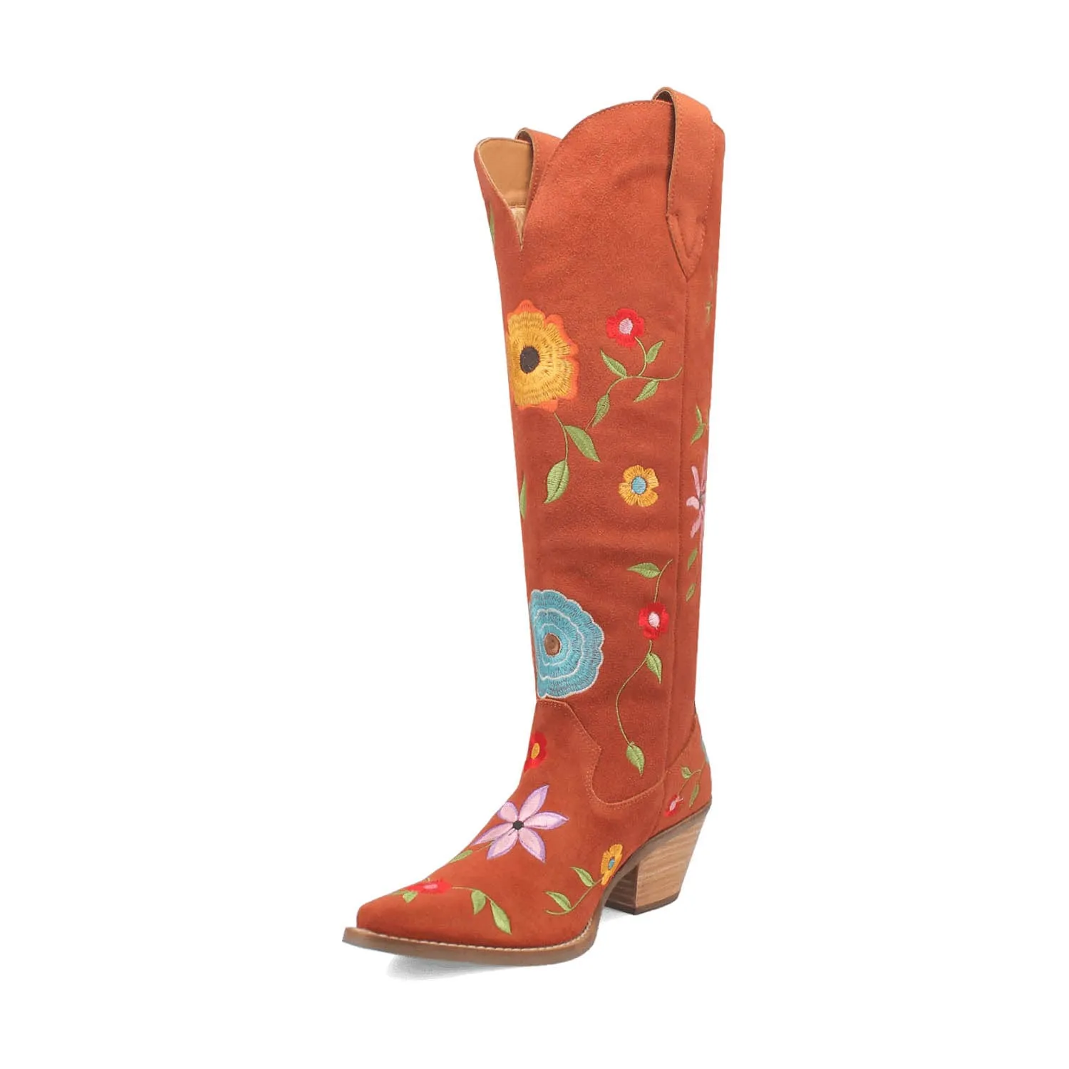 Dingo Womens Flower Power Rust Suede Cowboy Boots