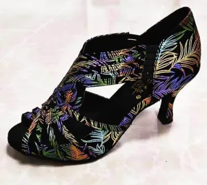 Flower Print Ballroom Dance Shoes Latin Salsa Dancing Heels