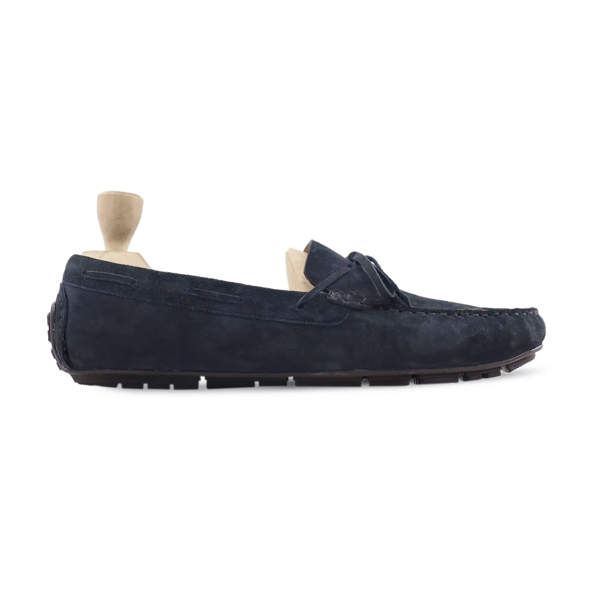 Ginjiro - Men's Dark Blue Kid Suede Driver Shoe