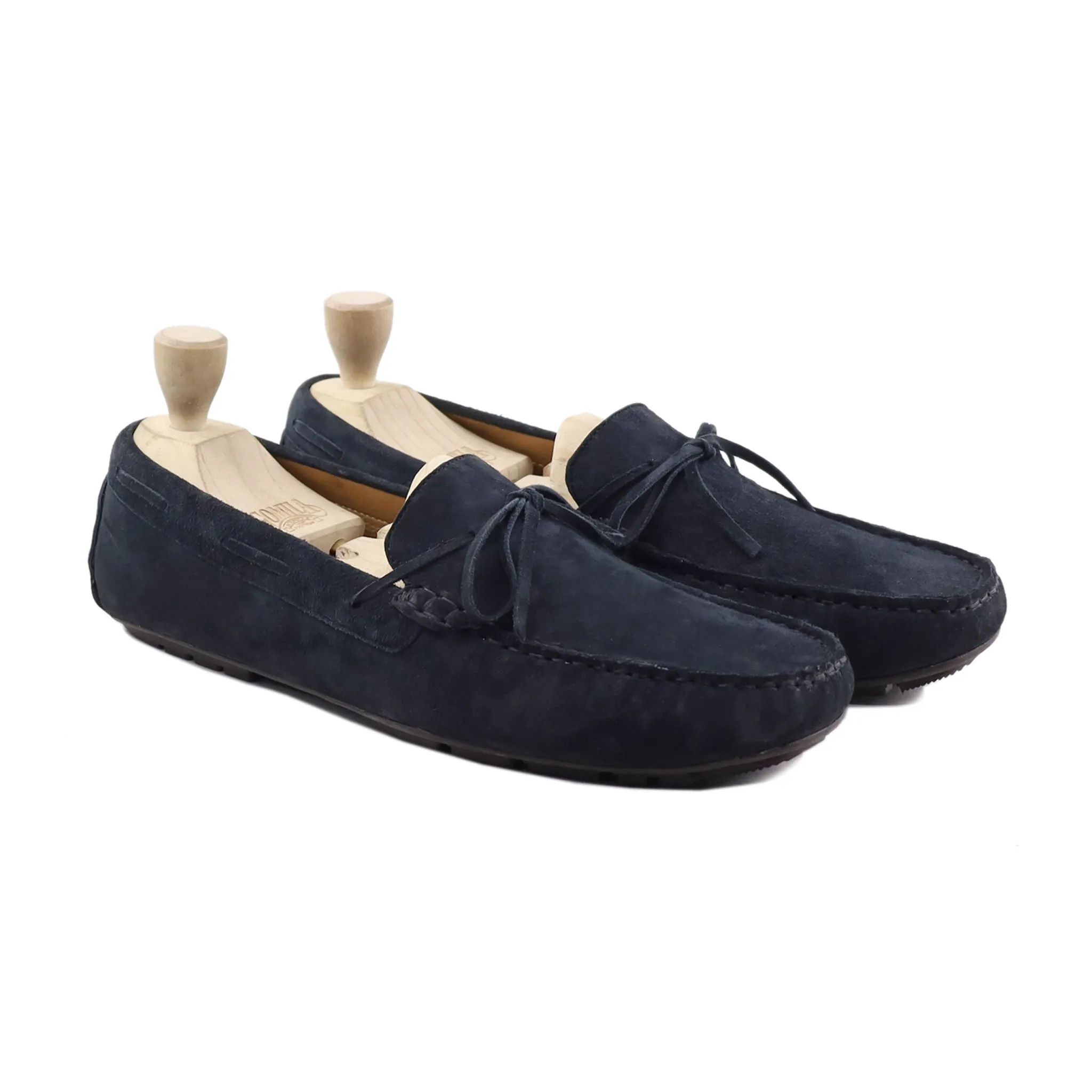 Ginjiro - Men's Dark Blue Kid Suede Driver Shoe