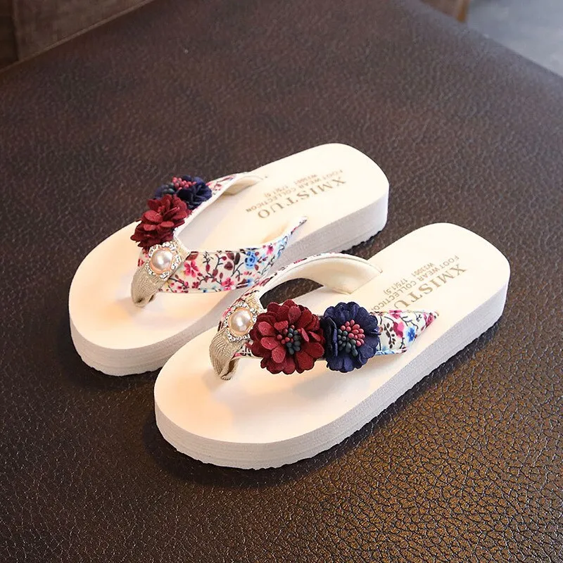 Girls Flowers Design Soft Non Slip Light Slippers For Kids