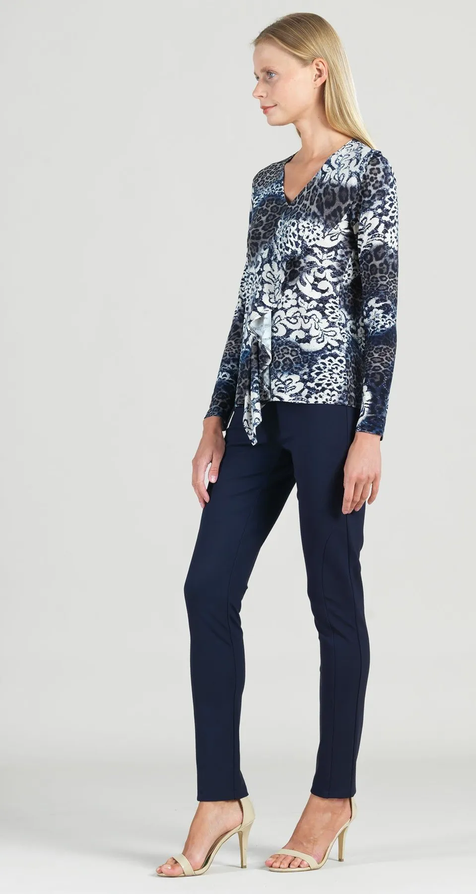 Lace Animal Print Cascade Drape Top