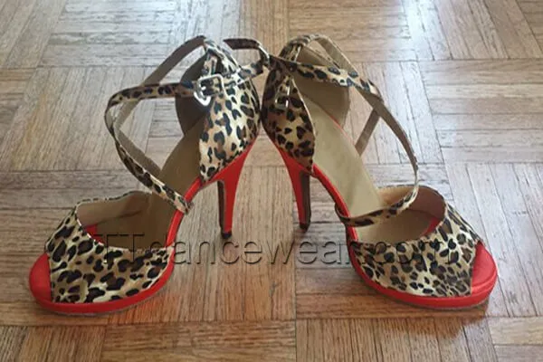 Leopard Satin Samba Platform Dance Heels