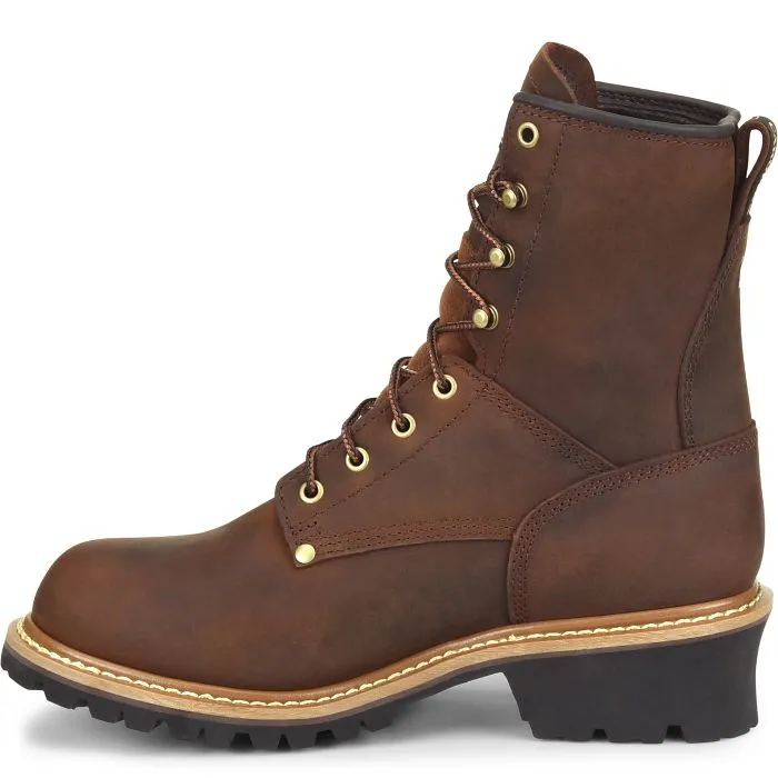 Men's Elm 8" Brown Round Steel Toe Waterproof Logger Boots from Carolina Boots