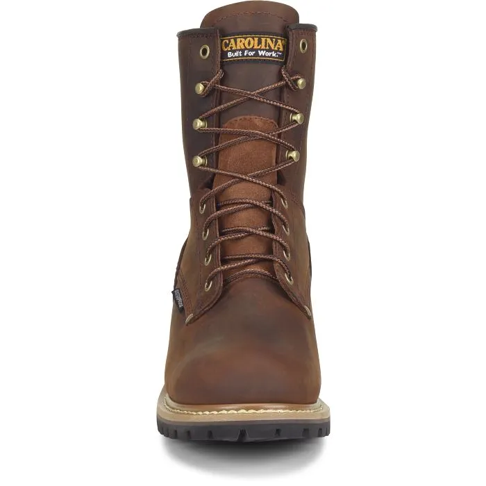 Men's Elm 8" Brown Round Steel Toe Waterproof Logger Boots from Carolina Boots