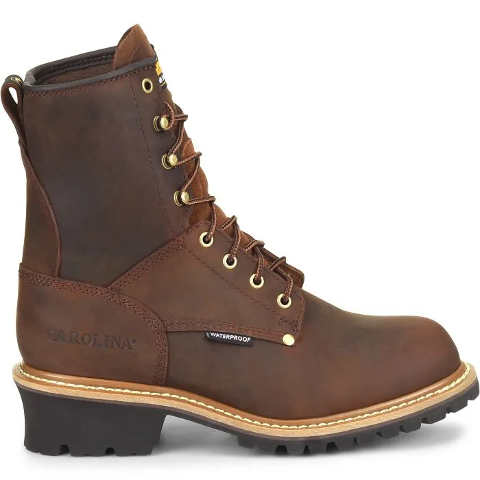 Men's Elm 8" Brown Round Steel Toe Waterproof Logger Boots from Carolina Boots