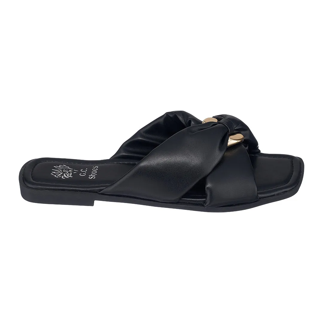 Perri Black Flat Sandals