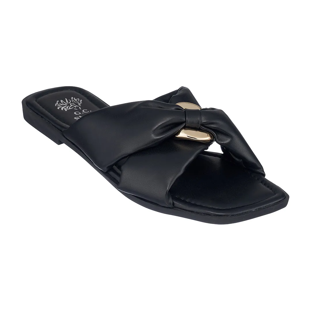 Perri Black Flat Sandals