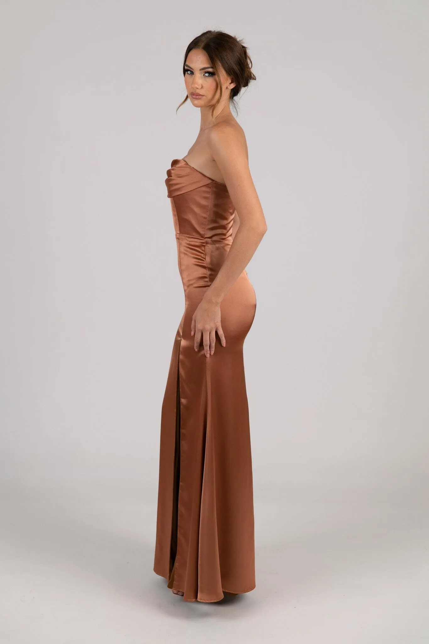 Peyton Strapless Satin Maxi Dress - Terracotta