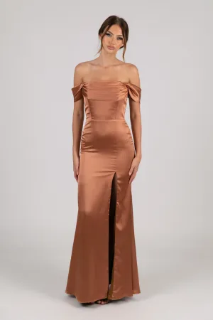 Peyton Strapless Satin Maxi Dress - Terracotta