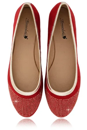 PRYIA Red Multi Studded Ballerinas