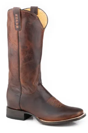 Roper Womens Nova Waxy Brown Leather Cowboy Boots