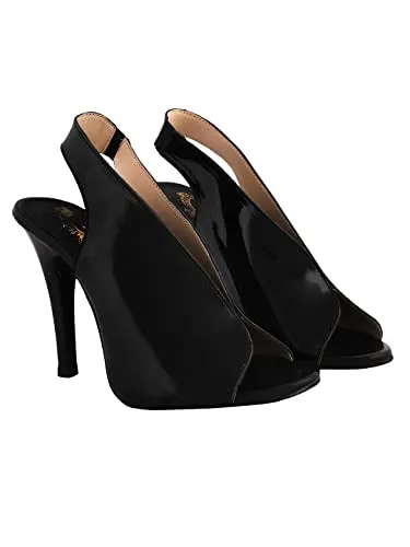 Shoetopia Stylish Slingback Peep Toe Black Pumps Stiletto Heeled Sandals For Girls