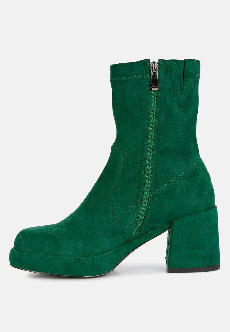 TWO-CUBES Dark Green Suede Platform Ankle Boots