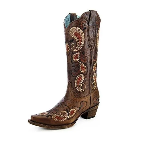 Women's Paisley Pattern Cowgirl Boot Snip Toe - A3042